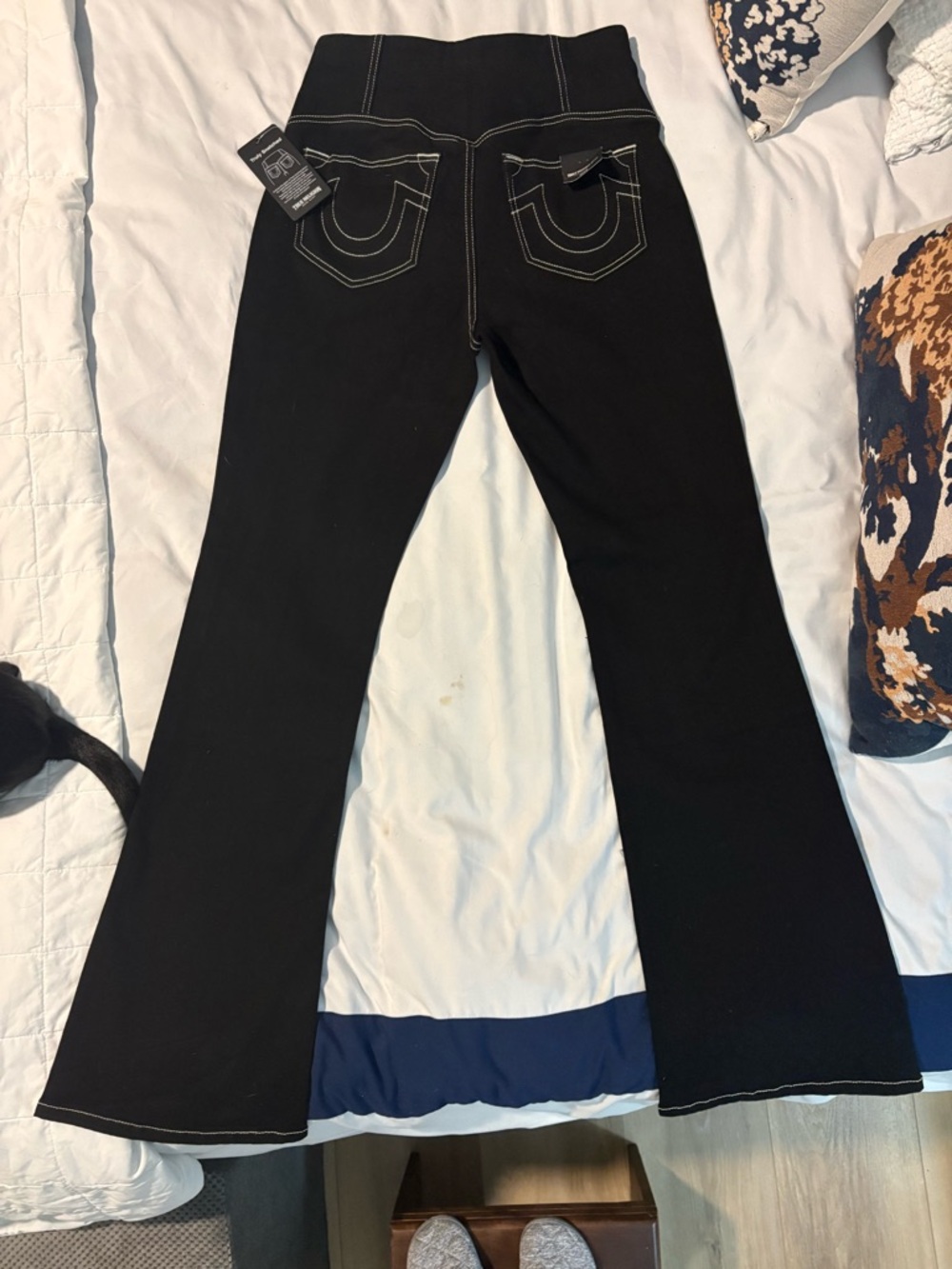 True Religion Black Boot Cut Jeans with White Contrast Stitching